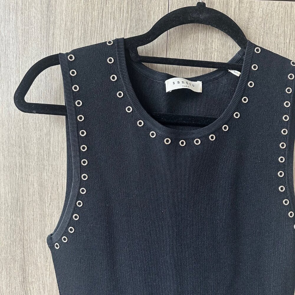 Sandro Black Rivet Fit and Flare Dress- Size 2 - Picture 2 of 5